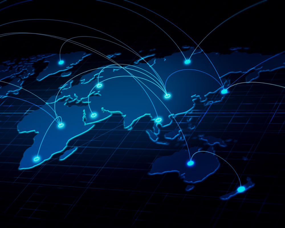 Digital world map with glowing connections